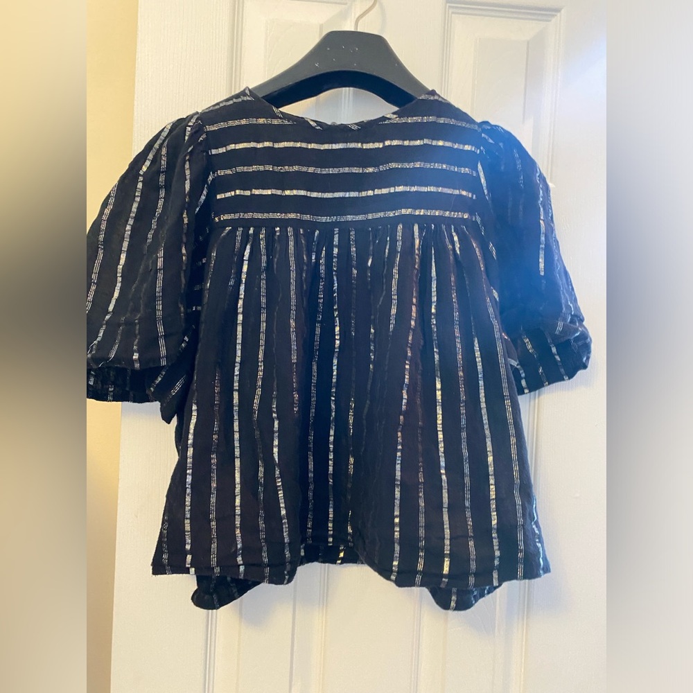 Isabel Marant Black Top with Metallic Silver Stripes